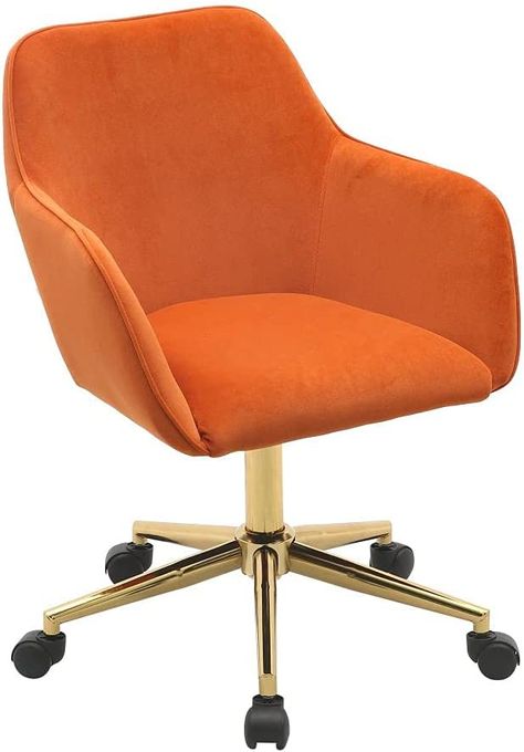 Burnt Orange Office Chair, Funky Office Chair, Orange Office Chair, Orange Desk Chair, Velvet Desk Chair, Orange Desk, Retro Office Chair, Orange Chairs, Brass Chair