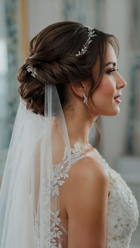 Discover stunning bride hairstyles with veil for your special day Whether you prefer a classic updo crown braid short hair tiara long simple styles or modern black hairstyles we've got you covered Explore elegant options for 2024 including updo buns half hairdos and more Wedding Hair Braids Updo, Low Bun Bridal Hair With Headpiece, Bridal Updo Headpiece, Bridal Headband With Veil Updo, Wedding Hairstyles With A Tiara, Crown Braid With Veil, Braids Hairstyles Bride, Wedding Veil And Hair Piece, Bride Updo With Headband