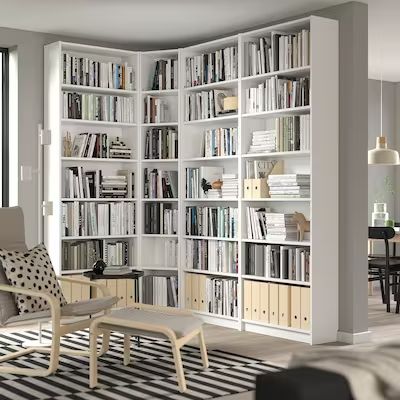 Shelving Units, Bookcases & Pantry Storage - IKEA Ikea Office Standing Shelves, Shelving Office Wall, Ikea Billy Bookcase Tall, Book Office Design, Bookcase Tv Unit Bookshelves, Tv Corner Wall Unit, Bookshelf Inspiration Office, Home Library White Shelves, Corner Shelves Bookshelves