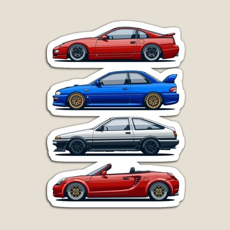 Automotive Apparel, Car Magnets, Japanese Cars, Jdm, Science Poster, Stranger Things Fanart, Colorful Prints, Magnets, Vibrant Colors