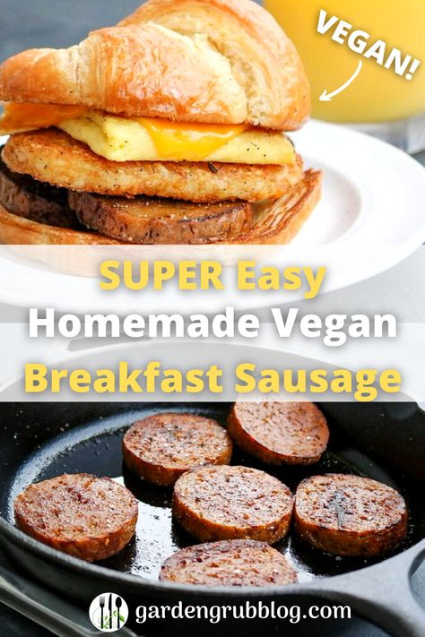 Super easy homemade vegan breakfast sausage in a cast-iron skillet. I then put the sausage inside of a vegan croissant with a hasbrown, Just Egg patty, and vegan cheese! Vegan Breakfast Sausage Patties, Vegan Breakfast Snacks, Vegan Quick Breakfast, Vegan Sausage Patties, Easy Vegan Breakfast Recipes, Vegetarian Breakfast Sausage, Plant Based Breakfast Recipes, Vegan Breakfast Sausage Recipe, Seitan Sausage