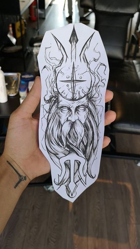 Detailed Tattoos, Trident Tattoo, Poseidon Tattoo, Kunst Tattoos, Cute Hand Tattoos, Greek Mythology Tattoos, Tattoo Trend, Tattoo Zeichnungen