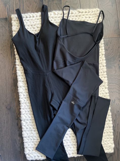 Black Leggings Lululemon Bodysuit Outfit, Alo Bodysuit, Alo Yoga Bodysuit, Black Alo Yoga Activewear For Yoga, Alo Yoga Black Leggings For Workout, Alo Yoga Onesie, Alo Yoga Black Workout Leggings, Lululemon Bodysuit, Yoga Onesie