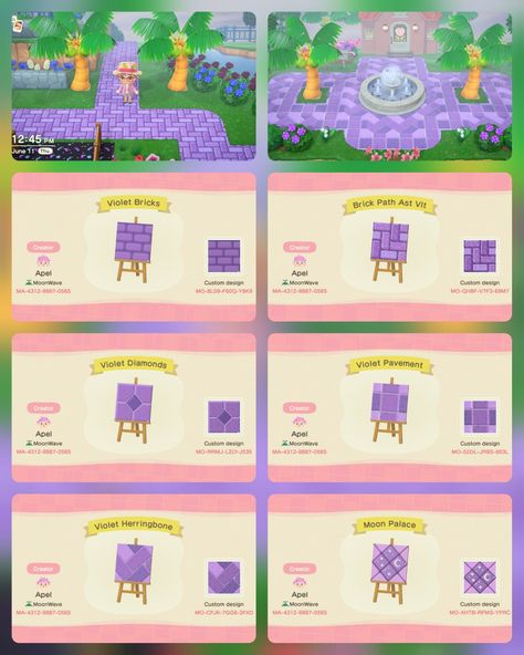 Animal Crossing Town Tune, Acnh Path, Acnh Paths, Animal Crossing 3ds, Animal Crossing Guide, Purple Animals, Acnh Design Codes, Animal Crossing Qr Codes Clothes, Path Design