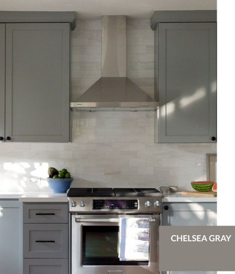 BM Chelsea Gray Benjamin Moore Chelsea Gray, Best Kitchen Cabinet Paint, Benjamin Moore Kitchen, Kitchen Cabinets Colors, Wellborn Cabinets, Gray Cabinet, Kitchen Cabinets Painted, Cabinets Colors, Painted Kitchen Cabinets