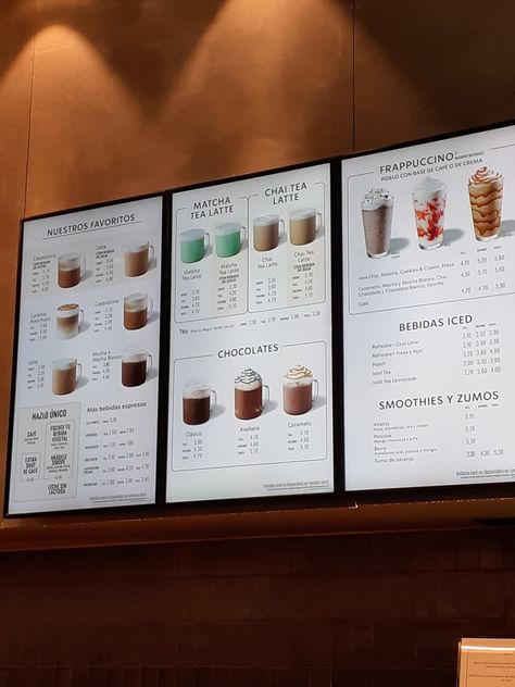 Cafe Menus Aesthetic, Led Menu Board Design, Starbucks Menu Design, Cafe Menu Design Ideas, Menu Bar Design, Cafe Menu Display, Menu Cafeteria, Coffee Shop Menu Design, Korean Coffee Shop