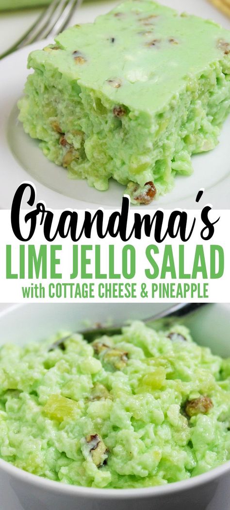 Lime Green Jello Salad, Cottage Cheese Pineapple, Lime Jello Salad, Recipe With Cottage Cheese, Green Jello Salad, Lime Jello Salads, Salad Macaroni, Congealed Salad, Cottage Cheese Salad