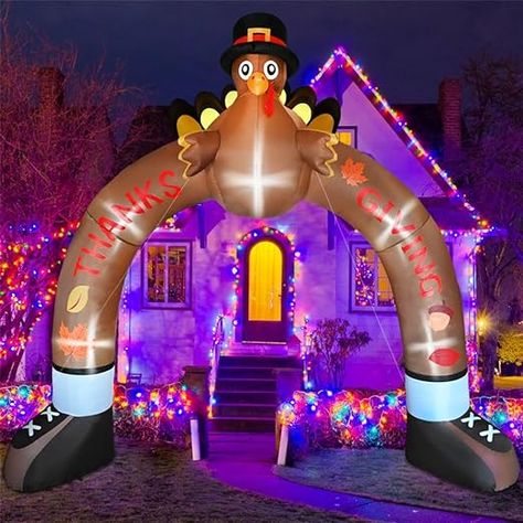 Inflatable Outdoor Thanksgiving Decorations, 10 Foot Turkey Arch, Built in LED Lights, Outdoor Indoor Holiday blowers Decorate Lawn for Family Parties, Yard, Garden Decorations Outside Turkey Decorations, Thanksgiving Outdoor Lights, Thanksgiving Yard Signs, Outdoor Christmas Lights With Inflatables, Thanksgiving Inflatables, Outdoor Thanksgiving, Party Blowers, Turkey Decor, Outdoor Inflatables