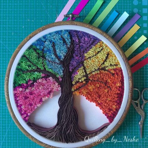 Quilling Portrait, Quilling Trees, Paper Tapestry, Quilled Tree, Quilling Birthday Cards, Diy Quilling Crafts, Quilling Projects, Rainbow Accessories, Paper Quilling Tutorial