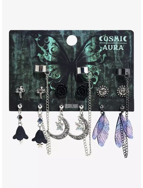 Celestial Icons, Aura Dark, Cosmic Aura, Disney Valentines, Cottage Fairy, Cuff Earring, Boys Jewelry, Black Roses, Dark Fairy