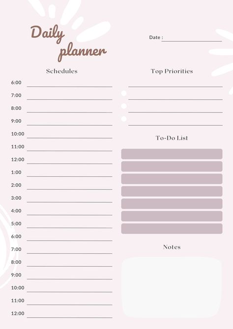 24 Hour Daily Planner Printable, Hourly Plann Daily Planner With Time Slots, Hourly Planner Printable Free, Cna Essentials, Planing Day, Day Planner Ideas, Work Day Schedule, Time Blocking Template, Pink Daily Planner, Day Planner Template