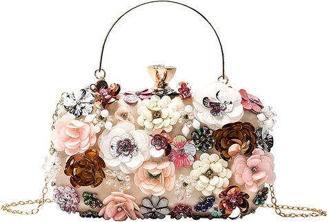 Amazon.com: LETODE Flower Clutch Purse Evening Bag for Women Formal Party Handbag Chain Strap Shoulder Bag (Gold) : Everything Else Rhinestone Bag, Beaded Clutch Purse, Beaded Clutch Bag, Flower Handbag, Sequin Clutch, Party Handbags, Embellished Clutch, Floral Clutches, Beg Tangan