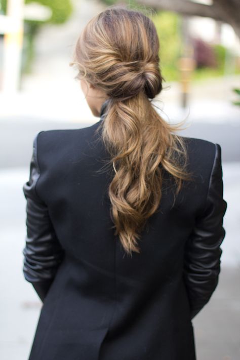 Gal Meets Glam: Twisted Ponytail Corporate Hairstyles, Easy Work Hairstyles, Office Hairstyles, Twist Ponytail, Braided Ponytail Hairstyles, A Ponytail, Pinterest Hair, Popular Haircuts, Work Hairstyles