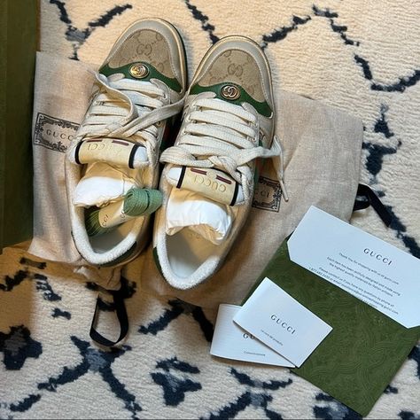 Like new! Gucci screener sneakers size 35.5 Gucci Screener Sneaker Outfit, Gucci Screener Sneakers, Gucci Screener, Sneakers Outfit, Gucci Shoes, Womens Sneakers, Like New, Packaging, Gucci