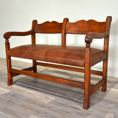 Spanish Benches, Custom Made Sofas, Rustic Wood Benches - DeMejico Spanish Bench, Spanish Style Entry, Old Door Bench, Full Grain Leather Sofa, Hacienda Furniture, Rustic Wood Bench, Wood Benches, Mesquite Wood, Storefront Design