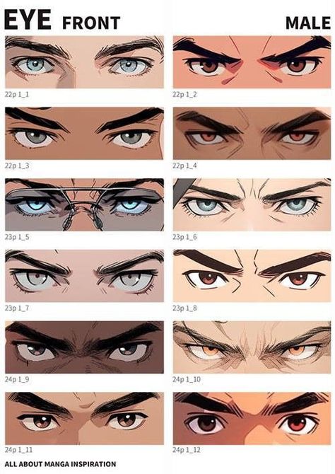 Head Down Eyes Up Reference, Squint Eyes Drawing, Eye Studies Reference, Comic Book Eyes Drawing, Faces For Characters, How To Draw Male Eyebrows, Mens Faces Reference, Comic Book Art Style Male, Character Eyes Reference