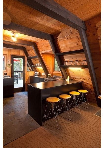 A-frame Interior, Wood Cabin, A Frame Cabins, A Frame House Plans, Cabin Interiors, A Frame Cabin, A Frame House, A Cabin, Tiny House Cabin