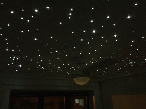 Starry Lights Ceiling, Star Ceiling Bedroom, Blair Davenport, Fiber Optic Ceiling, Star Lights On Ceiling, Ceiling Design Ideas, Nail Salon Decor, Star Ceiling, Black Room