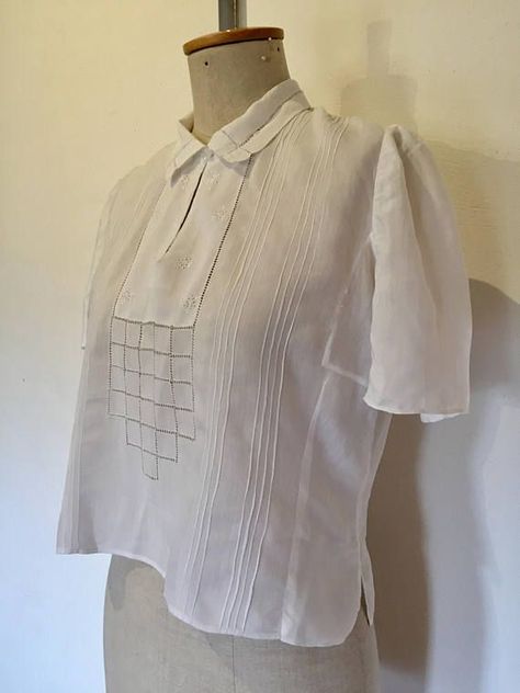 1920s Blouse, White Cotton Top, White Cotton Blouse, Sewing Design, 1920s Fashion, Cotton Blouse, Blouse Vintage, Looks Style, Cotton Top