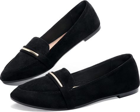 AmazonSmile | Women's Pointy Toe Loafer Flat Comfortable Faux Suede Work Shoes,Cute Penny Loafer Slip On Ballet Flat(Black US8) | Loafers & Slip-Ons Penny Shoes, Shoes For Ladies, Womens Black Flats, Shoes Cute, Women's Slip On Shoes, Suede Ballet Flats, Penny Loafer, Women's Loafers, Suede Loafers