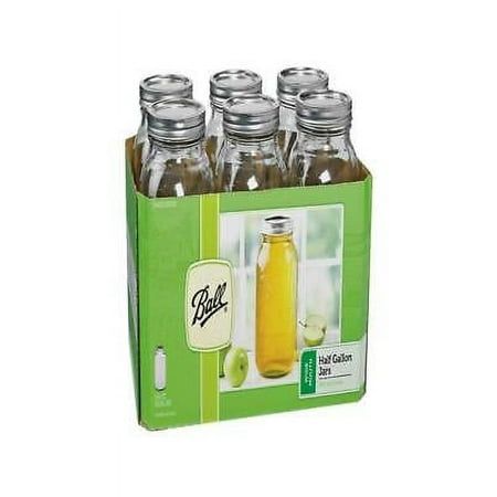 Dimensions: 9.4" H x 4.4" D x 4.4" W; Material: Glass; Mouth Type: Wide Mouth; Container Size: 1/2 gallon; With lids and bands; Number in Package: 6; Packaging Type: Boxed; Color: Clear. Half Gallon Mason Jars, Gallon Mason Jars, Toples Kaca, Gallon Jars, Canning Supplies, Jars With Lids, Wide Mouth Mason Jars, Ball Mason Jars, Clear Glass Jars