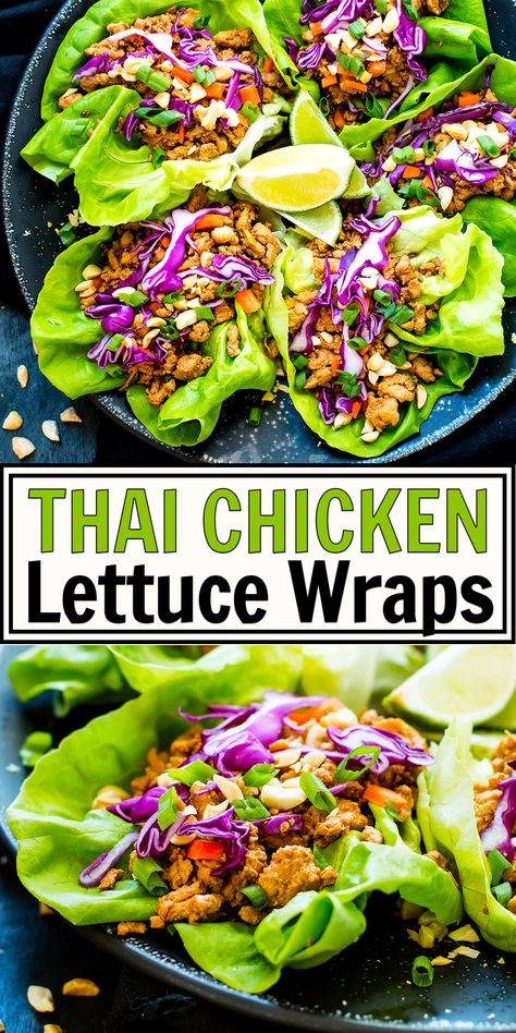 Thai Turkey Lettuce Wraps, Asian Ground Chicken, Ground Chicken Lettuce Wraps, Thai Wraps, Healthy Lettuce Wraps, Thai Lettuce Wraps, Thai Chicken Lettuce Wraps, Salat Wraps, Easy Lettuce Wraps