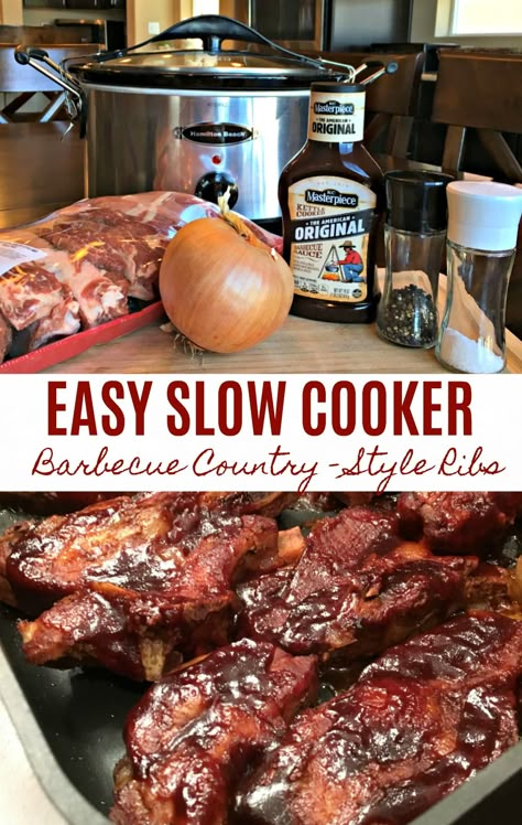 Bone In Ribs Crockpot, Country Ribs Crock Pot, Crockpot Entrees, Ribs Crockpot, Crockpot Pork Ribs, Slow Cooker Ribs Recipe, Country Ribs, Ribs Recipes, Boneless Pork Ribs