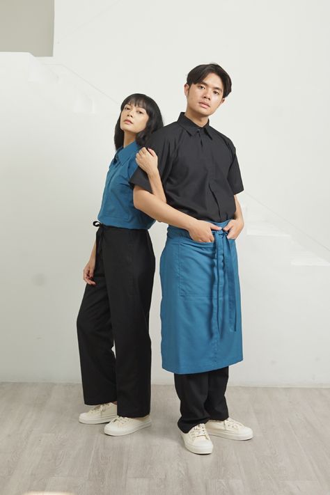 #workwear #uniforms #restaurant #uniform #restaurantuniform #server #serveruniform #apron #kimono #japan #traditional Casual Waiter Uniform, Hotel Front Desk Outfits, Modern Restaurant Uniforms, Uniforms Restaurant, Bar Uniform, Restaurant Uniform, Modern Uniform, Waiter Uniform, Restaurant Uniforms