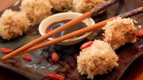 Sticky Rice Pork Balls Recipe - Allrecipes.com Sticky Rice Balls, Rice With Pork, Rice Pork, Dried Goji Berries, Sweet Red Bean Paste, Sticky Pork, Sweet Dumplings, Sweet Red Bean, Pork Dumpling