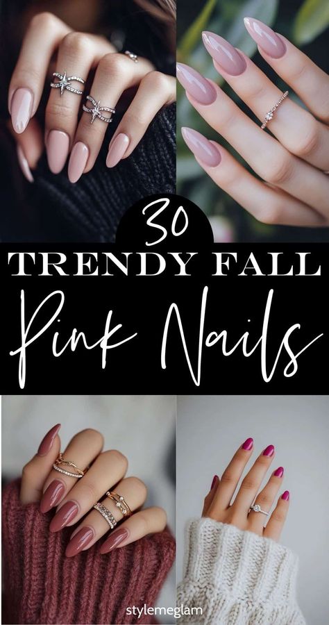 Check out these trendy fall pink nails that go with any of your fall outfits. These fall blush pink nails are perfect for every day wear, for work and more. Save this pin to check out pink nail colors too. Fall Pink Nail Colors, Mauve Pink Nails Design, Pink Thanksgiving Nails, Pink Nails Toes, Pink Fall Nail Ideas, Fall Nails Round, Nails Pale Skin, Pink Nails Matte, Unique Fall Nails