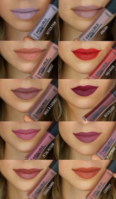 Loreal infallible matte liquid lip Makeup Bibir, Infallible Pro Matte, Lipstick Liquid, Makeup Tip, Colors Shades, Best Lipsticks, Makijaż Smokey Eye, Makeup Swatches, Kiss Makeup