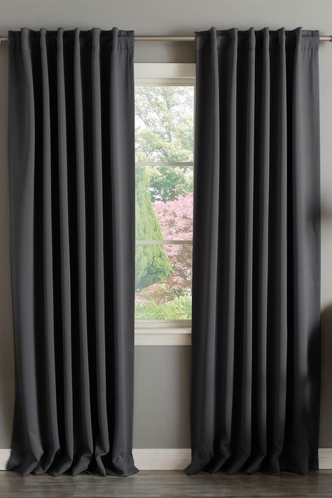 Black Curtains In Bedroom, Bedroom Black Curtains, Bedroom Aesthetic Black, Curtains In Bedroom, Black Curtains Bedroom, Grey Curtains Bedroom, California Bedroom Style, Grey Curtains Living Room, Dark Grey Curtains