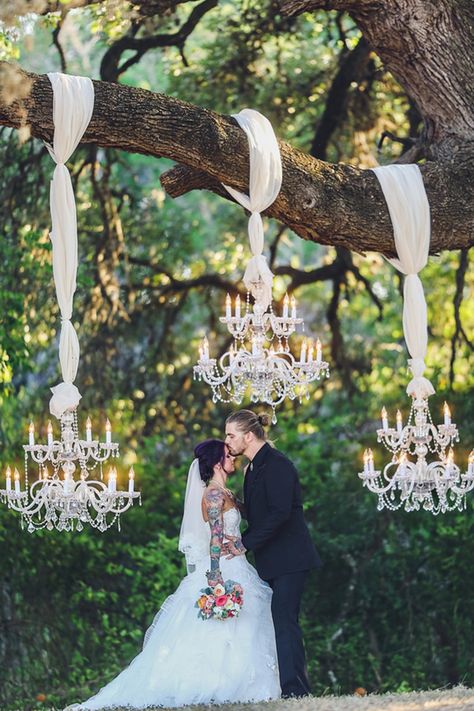 Chandelier Wedding Ceremony, Chandelier Tree Wedding, Chandeliers In Trees, Outdoor Chandelier Wedding, Chandelier In Tree, Wedding Chandelier Ideas, Hanging Chandelier Wedding, Luckenbach Texas, Teal Boots