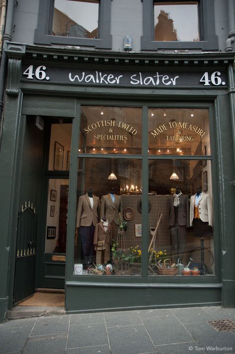 Edinburgh_20130402_00034 Clothing Store Exterior, Tailor Shop Aesthetic, Tailor Shop Exterior Design, Tailoring Aesthetic, Vintage Tailor Shop, English Store Fronts, Corner Shop Aesthetic Uk, Antique Store Aesthetic Exterior, London Vintage Shop