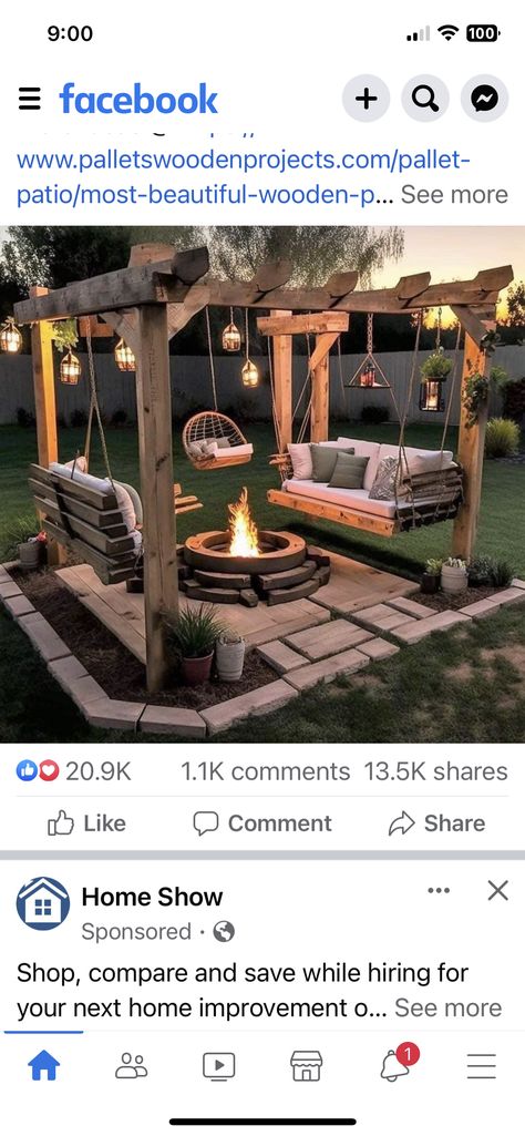 Fire Pit Pergola, Backyard Sitting Areas, Outdoor Fire Pit Area, Fire Pit Seating Area, Rustic Fire Pits, Backyard Seating Area, Backyard Swings, Pergola Swing, Outdoor Sitting Area