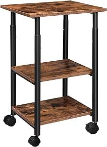 HOOBRO Printer Stand,Industrial 3-Tier Printer Cart on Wheels and Adjustable Table Top, Heavy Duty Storage Machine Rack for Home Office, Rustic Brown and Black BF03PS01 Printer Cart, Cart With Wheels, Mobile Printer, Printer Stands, Printer Stand, Flexible Space, Rustic Storage, Zhengzhou, Swivel Casters