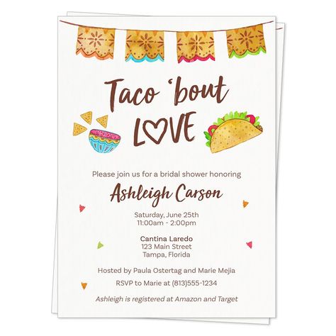 PRICES MAY VARY. ♥ We can change the event/type to fit your event. If you would like to see a sample prior to ordering, contact us via Amazon messages. ♥ Includes 12 Invitations and 13 White Envelopes. ♥ Invitations measure 5x7 inches and are custom printed with your event details. ♥ A proof will be sent within 24 hours via Amazon message system for your approval. ♥ All our products are Made with Love in the USA by our small business (established 2009) Invite guests to your fiesta themed bridal Fiesta Wedding Invitations, Fiesta Wedding Shower, Taco Bout Love, Fiesta Baby Shower Invitations, Bridal Shower Themes, Moh Duties, Fiesta Bridal Shower Invitations, Friends Cafe, Bridal Shower Inspo