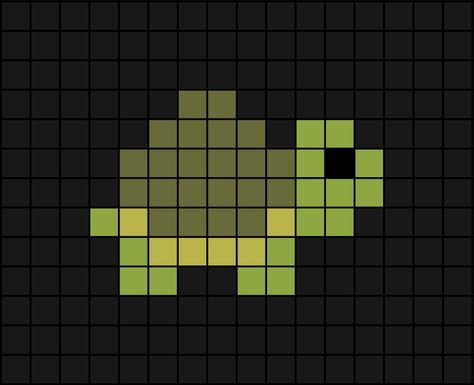 A small pixel art template of a tortoise (not a turtle).

The difference (in case you didn't know) is that Tortoise's have larger, more curved shells. Turtle Pixel Art Grid, Pixel Turtle, Snake Pixel Art, Mha Pixel Art, Turtle Pixel Art, Animal Pixel Art, Piskel Art, Graph Paper Drawings, Easy Perler Beads Ideas