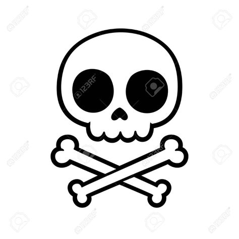 Cute stylized cartoon skull and crossbones doodle. Simple hand drawn Jolly Roger sign, isolated vector illustration. Stock Vector - 123346892 East Skull Drawings, Cartoon Skull Cute, Animated Skull Drawing, Stylized Skull Drawing, Skull Doodle Simple, Skull Simple Drawing, Cute Skull Illustration, Skull Art Simple, Cute Skull Drawing