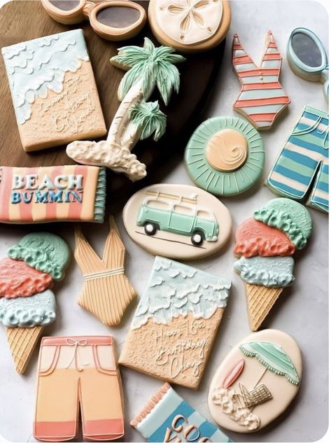 Beach Boho Birthday Party, One Year Beach Birthday Party, Retro Beach Theme Party, Retro Beach Party Decorations, Two Beach Birthday, Two-bular Birthday, Retro Beach Birthday Party, Surf Cookies Decorated, Retro Ocean Themed Birthday