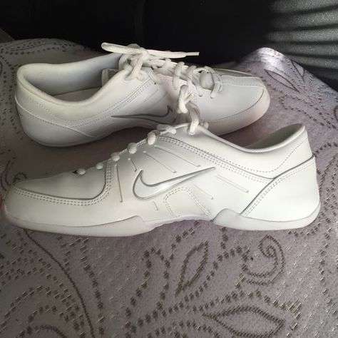 Nike cheer shoes all white grey out line Nike sign used only once  perfectly clean Nike Shoes Athletic Shoes Cheerleading Essentials, Cheers Show, Shifting Closet, Dancing Ballroom, Cheerleading Shoes, Nike Sign, Nike Signs, Cheer Shoes, Cheer Stuff