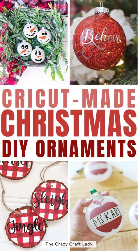 Cricut Wooden Ornaments Diy, Personalized Ornaments Diy Cricut, Vinyl Decal Size Chart For Ornaments, Diy Bulk Christmas Ornaments, Easy Personalized Ornaments, Holiday Ornaments Cricut, Diy Personalized Christmas Ornaments With Cricut, Christmas Plastic Ornaments Diy, Cricut Family Ornaments