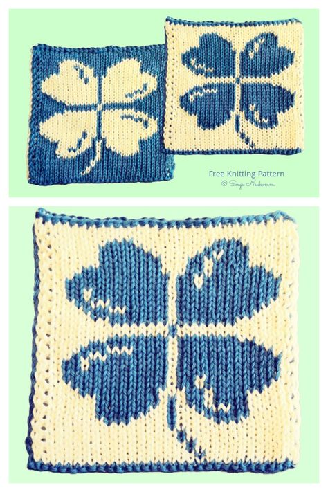 Clover Coaster Free Knitting Pattern - Knitting Pattern Clover Knitting Chart, Four Leaf Clover Crochet Pattern, Clover Cross Stitch, Dragonfly Knitting Chart, Four Leaf Clover Cross Stitch, Double Knitting Patterns, Crochet Tea Cozy, Pattern Knitting, Knitted Afghans