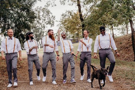 Groomsmen In Vans, Causal Wedding, Wedding Vans, Casual Groom Attire, Suspenders Outfit, Groomsmen Suspenders, Casual Grooms, White Suspenders, Black Suspenders