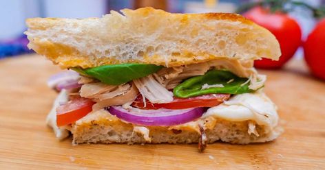 Sandwich And Soup, Frontega Chicken Panini, Panera Sandwiches, Broccoli And Cheese Recipe, Panini Recipes Chicken, Panini Recipe, Chicken Panini, Copycat Panera, On Top Of A Mountain