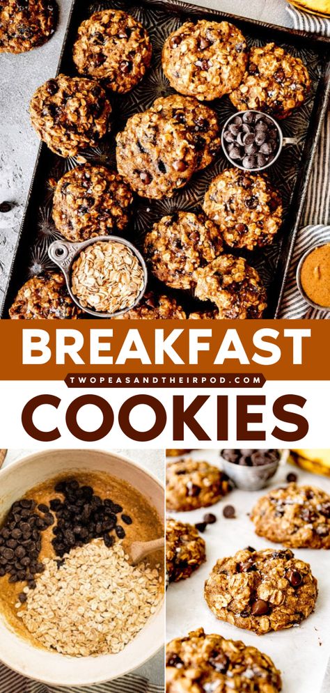 Out of new breakfast ideas? These Breakfast Cookies are gluten-free, naturally sweetened, and made without butter or oil. These homemade cookies make a great back-to-school recipe for breakfast! Gf Breakfast Cookies, Oatmeal Chocolate Chip Breakfast Cookies, Cookies With Dates, Chocolate Chip Breakfast Cookies, Protein Breakfast Cookies, Sweet Brunch, Oatmeal Breakfast Cookies, Breakfast Cookie Recipe, Breakfast Cookies Healthy