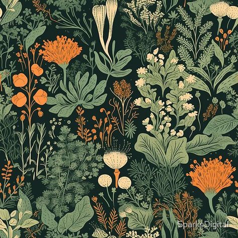 Spoon Flower Wallpaper, Botanical Garden Illustration, Dark Tapestry, Hallway Wallpaper, Art Nouveau Poster, William Morris Art, Playing Cards Design, Plant Decor Indoor, Garden Path