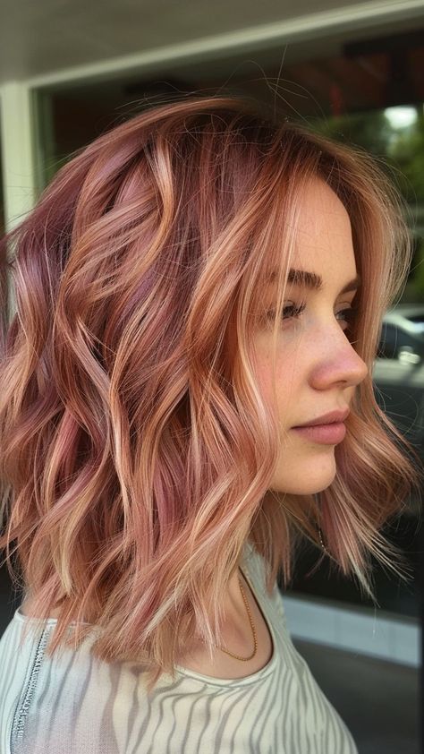 25 Rose Gold Hair Ideas for a Vibrant New Look Rose Gold And Auburn Hair, Copper Hair With Rose Gold Highlights, Rose Gold Hair With Highlights, Copper Pink Hair Rose Gold, Copper And Rose Gold Hair, Subtle Fun Hair Color, Rose Gold Red Hair, Peach Hair Color Rose Gold, Rose Gold Copper Hair