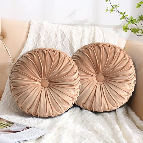 Rosdorf Park Dioselin Buttons Velvet Throw Pillow & Reviews | Wayfair Round Pillows, Pillows For Sofa, Beige Throws, Beige Throw Pillows, Hotel Pillows, Sectional With Ottoman, Round Throw Pillows, Luxury Throws, Garden Pillows