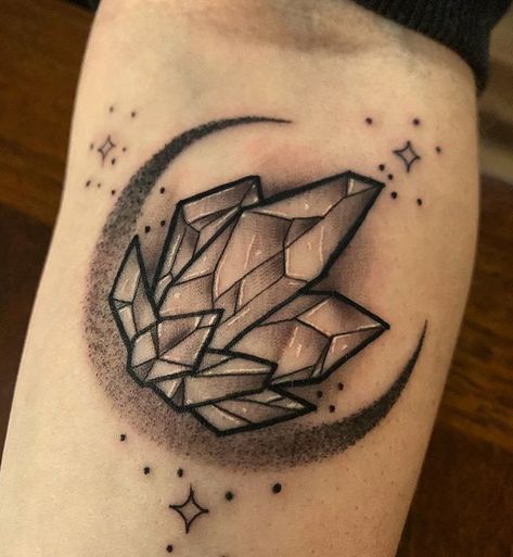 Black Crystal Tattoo, Crystals Tattoo Ideas, The Dark Crystal Tattoo, Gap Filler Tattoo, Florida Tattoos, Crystal Tattoo, Tattoo Shading, Crystal Pen, Magic Tattoo